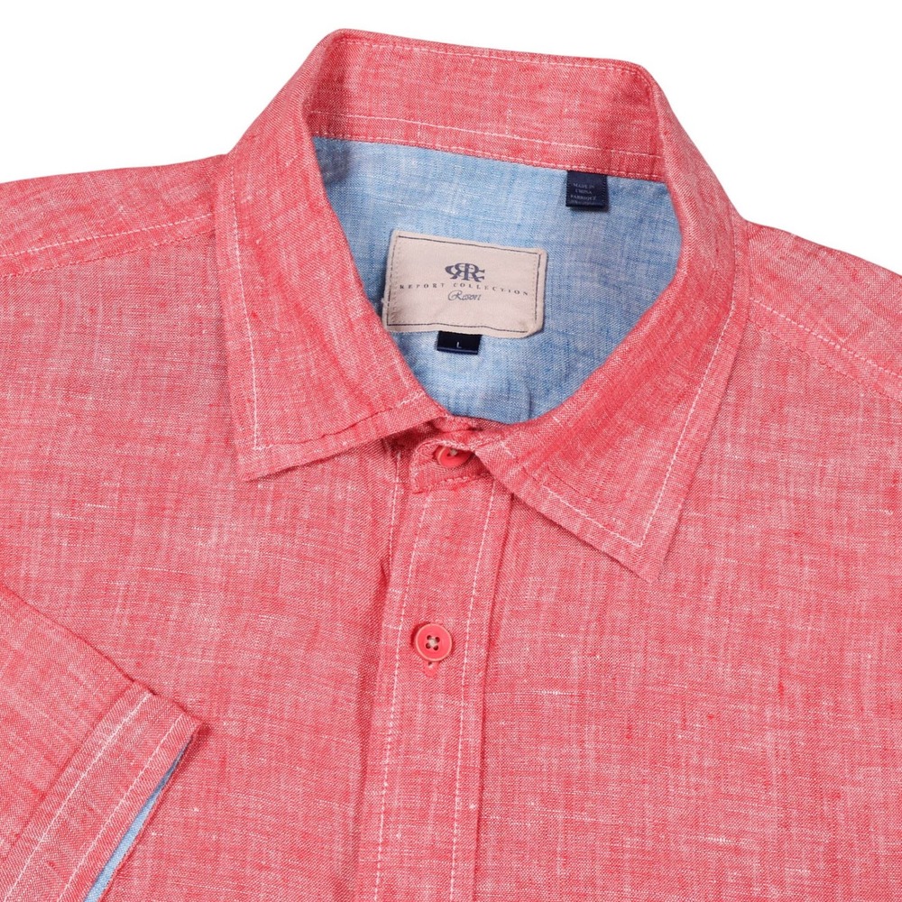 Report Collection Resort Linen Button Up Short Sleeve‎ Shirt Casual Mens L